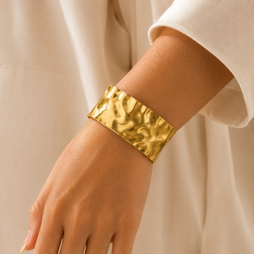 Bracelet Manchette Dorée en Acier Inoxydable – Transmission NNO