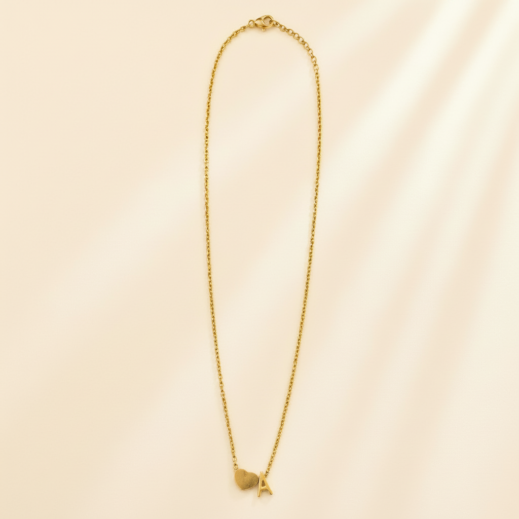 Collier Initiale et Cœur en Acier Inoxydable – Union