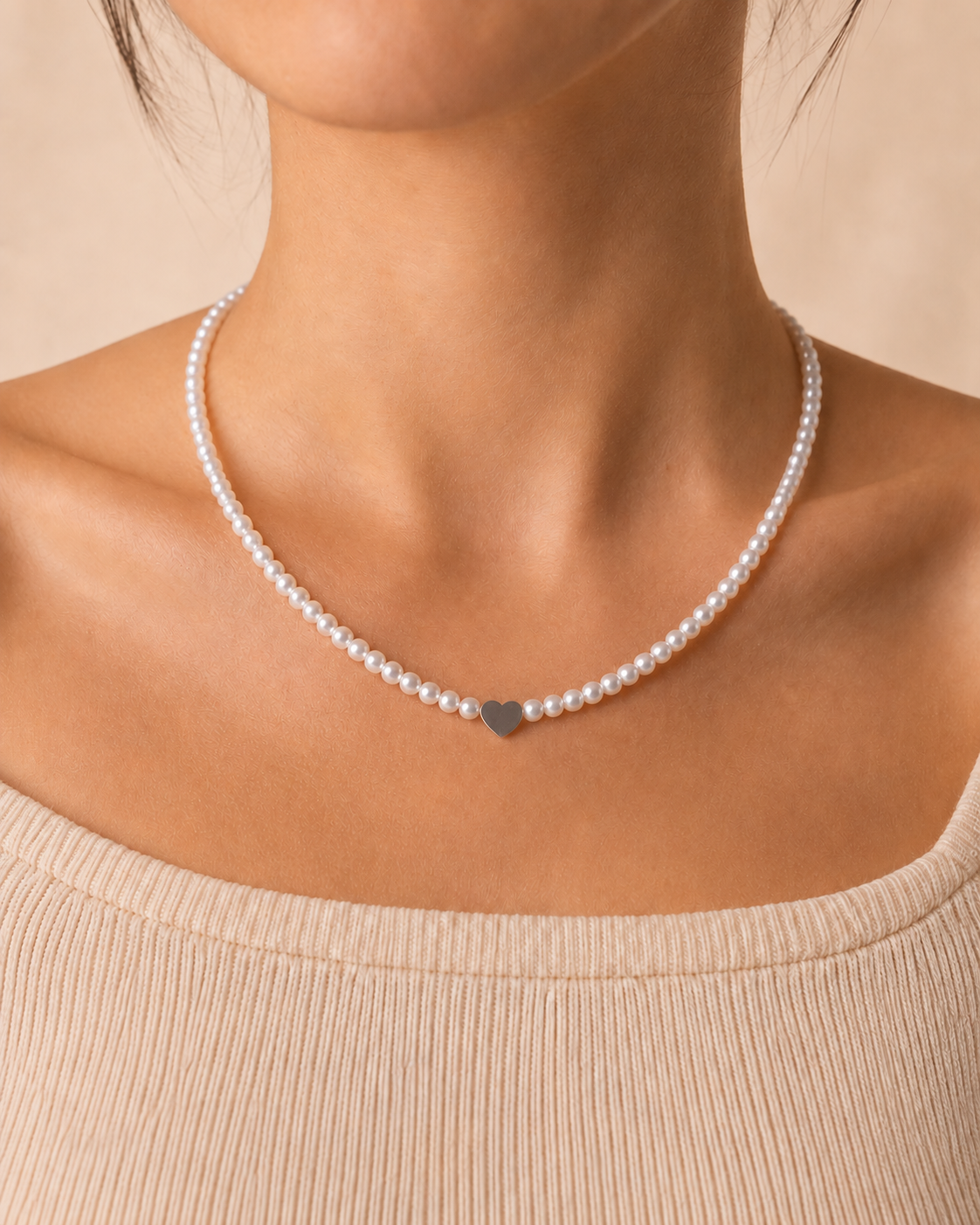Collier Perles Femme avec Cœur – Douceur NNO