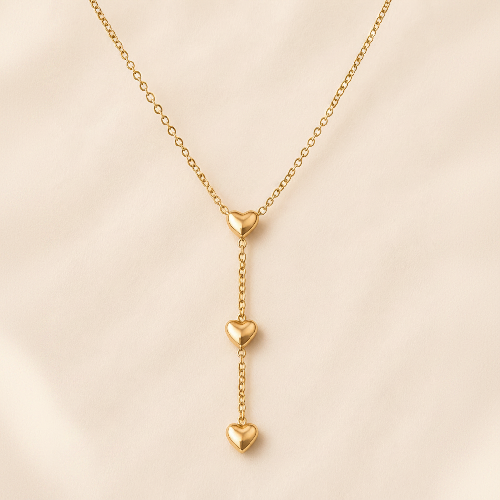 Collier Y Femme Trois Cœurs Doré – Éternité NNO