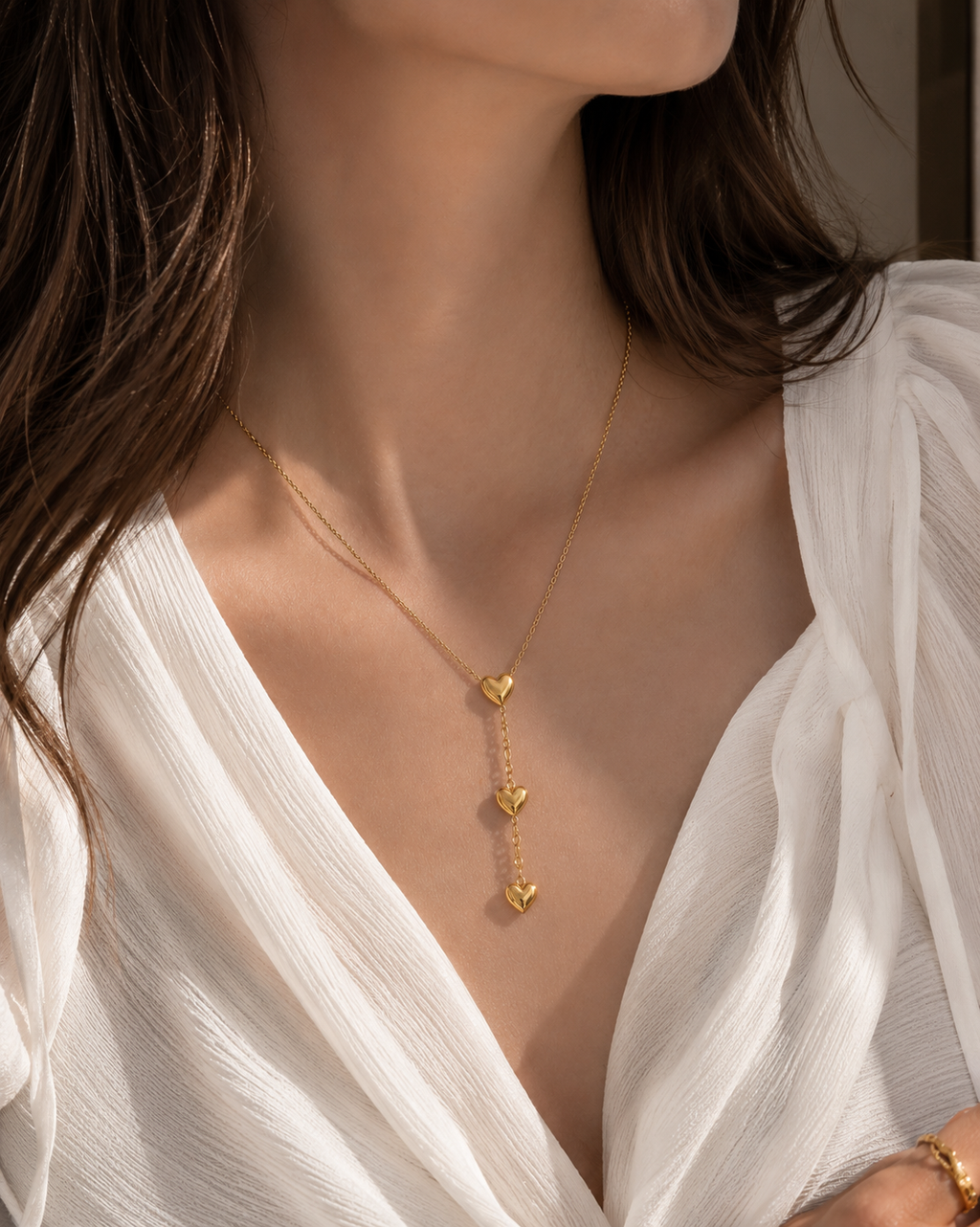 Collier Y Femme Trois Cœurs Doré – Éternité NNO